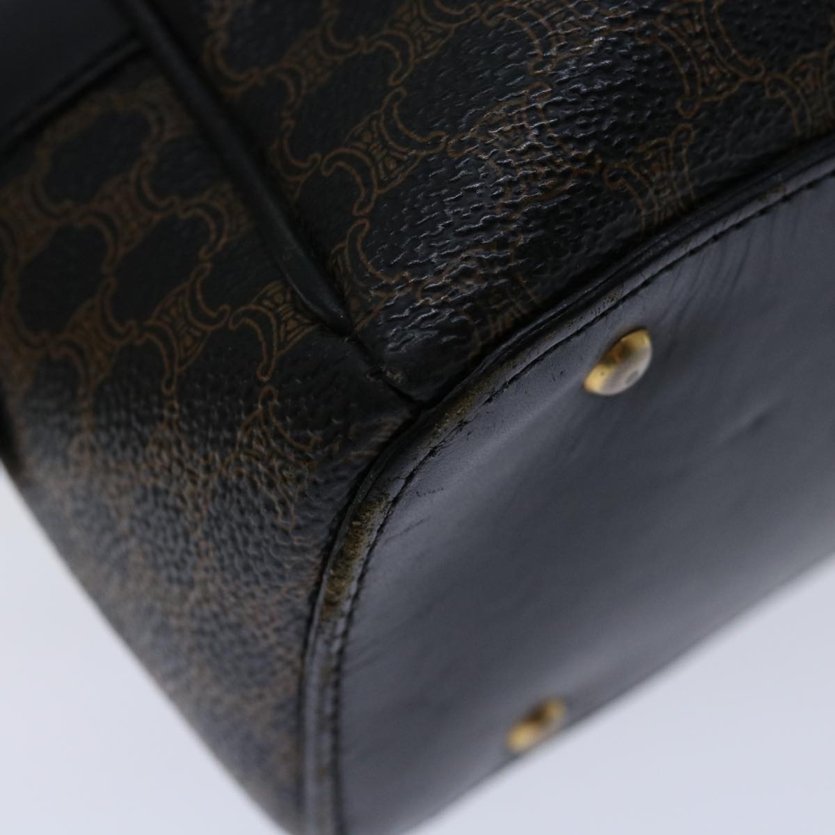 CELINE Macadam Canvas Hand Bag PVC Brown Black Auth bs12763