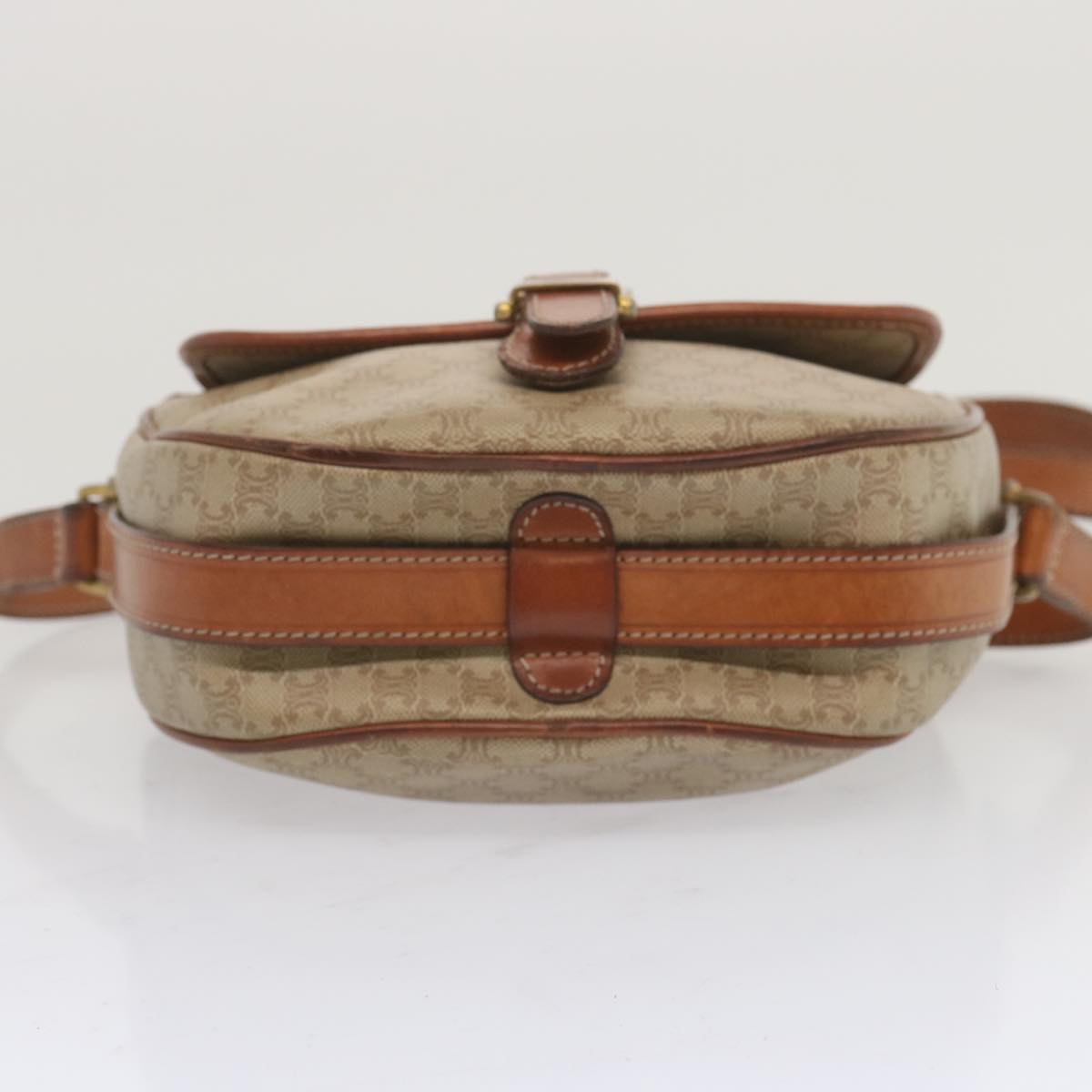 CELINE Macadam Canvas Shoulder Bag Beige Auth bs12764
