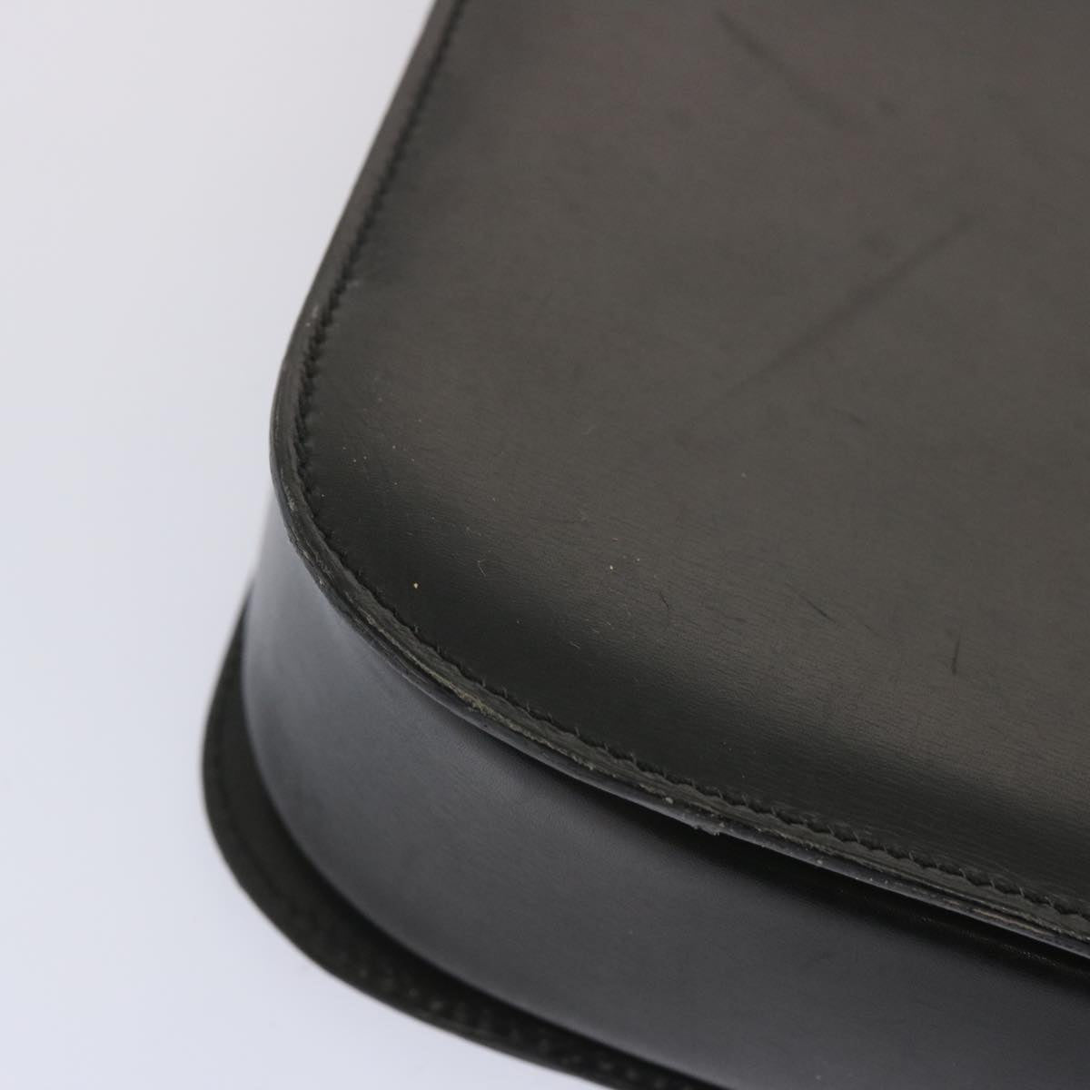 CELINE Circle Hand Bag Leather Black Auth bs12765