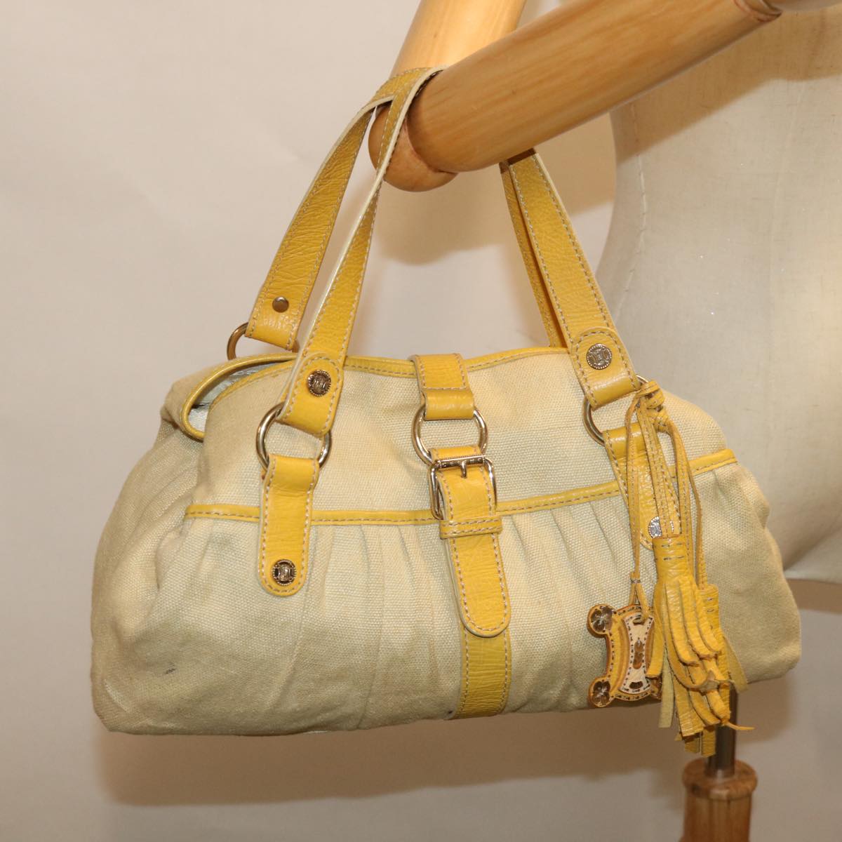 CELINE Hand Bag Canvas Yellow Auth bs12770