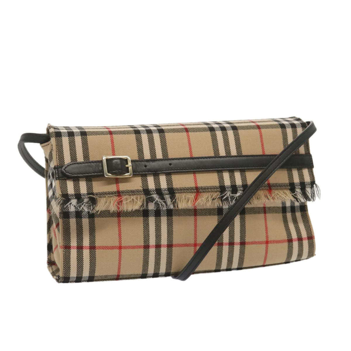 BURBERRY Nova Check Blue Label Shoulder Bag Canvas Beige Black Auth bs12771