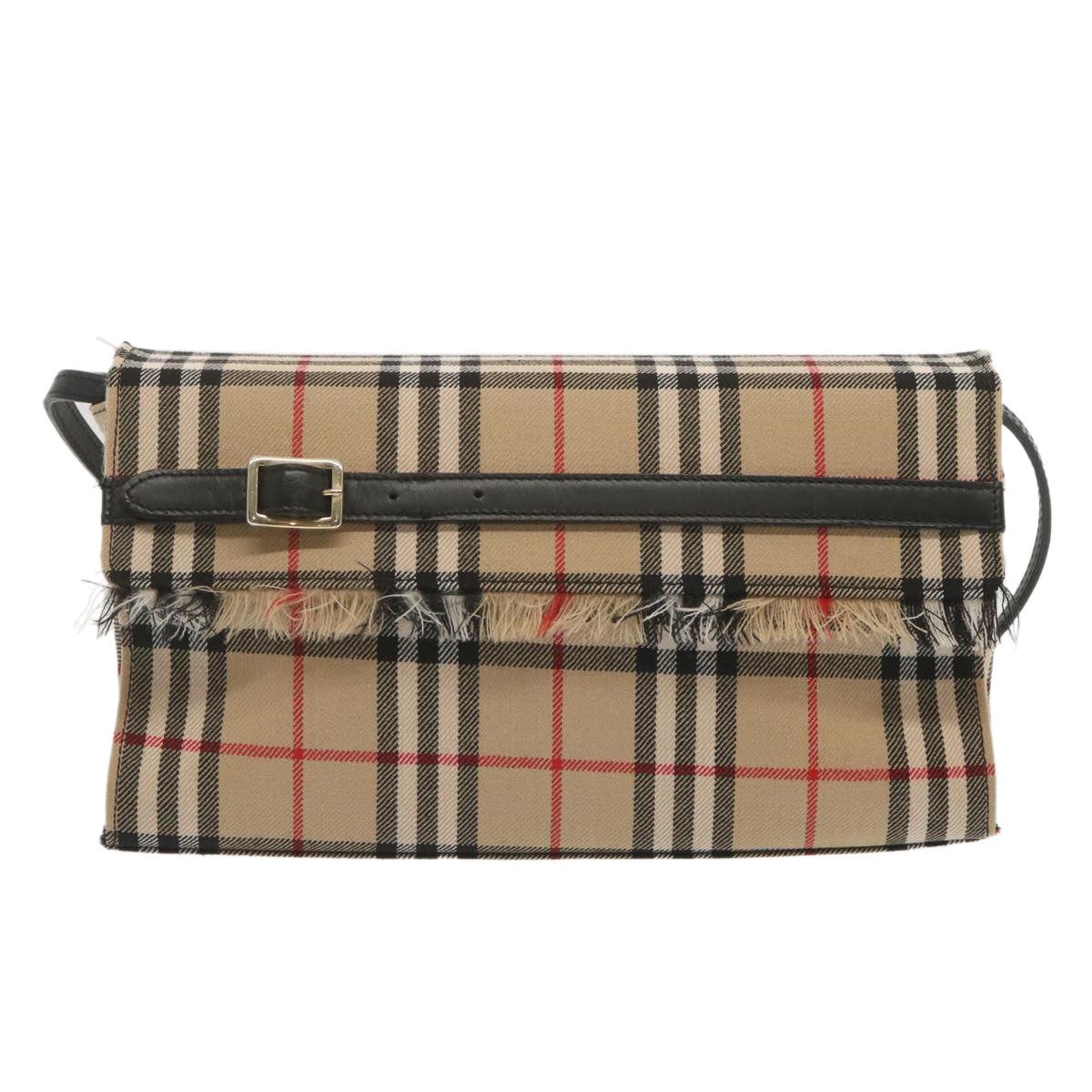 BURBERRY Nova Check Blue Label Shoulder Bag Canvas Beige Black Auth bs12771