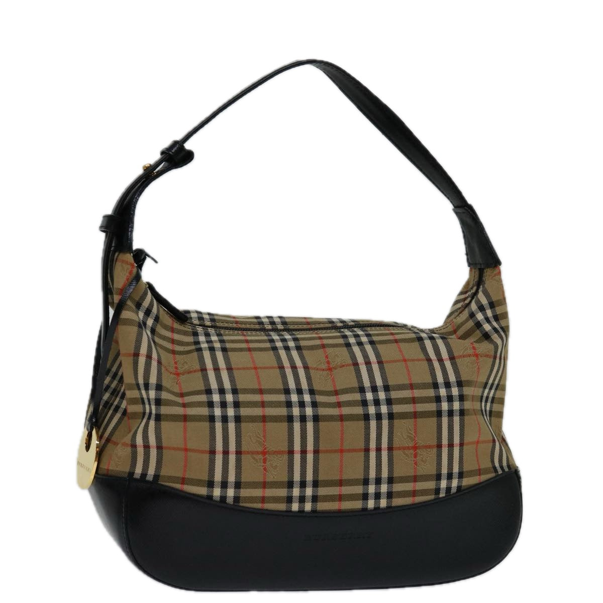 BURBERRY Nova Check Shoulder Bag Canvas Beige Black Auth bs12775