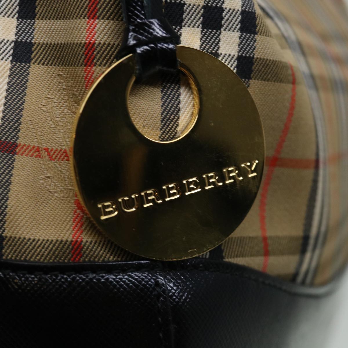 BURBERRY Nova Check Shoulder Bag Canvas Beige Black Auth bs12775