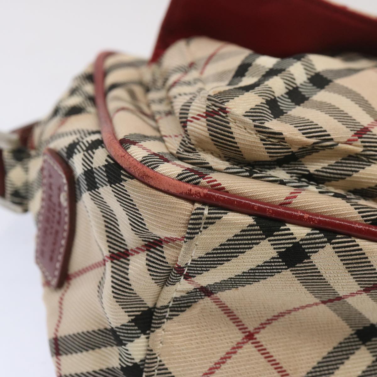 BURBERRY Nova Check Blue Label Shoulder Bag Nylon Beige Red Auth bs12778