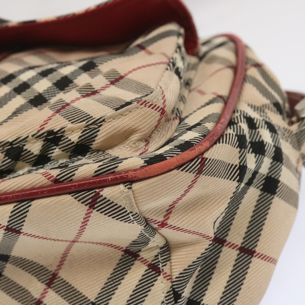 BURBERRY Nova Check Blue Label Shoulder Bag Nylon Beige Red Auth bs12778