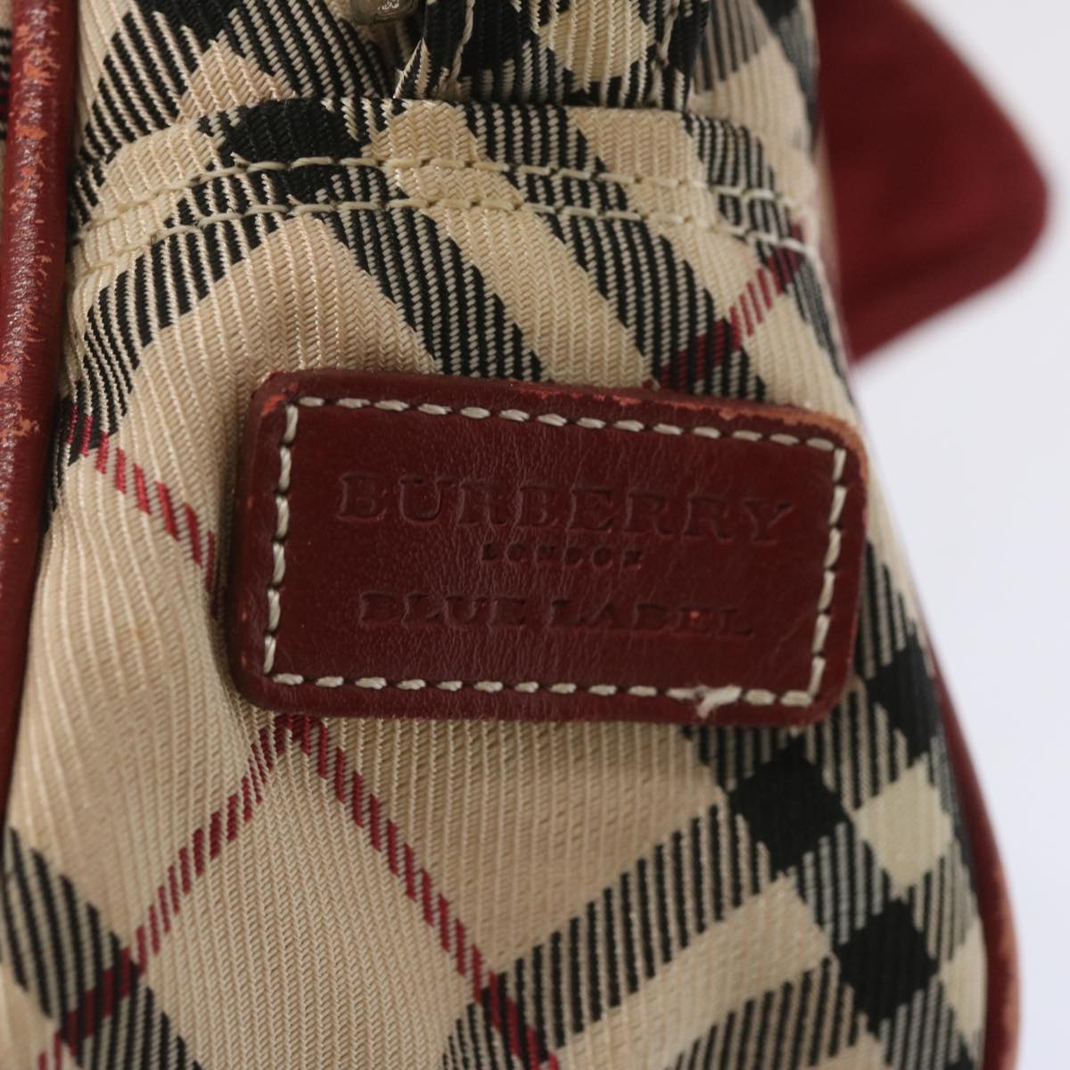 BURBERRY Nova Check Blue Label Shoulder Bag Nylon Beige Red Auth bs12778