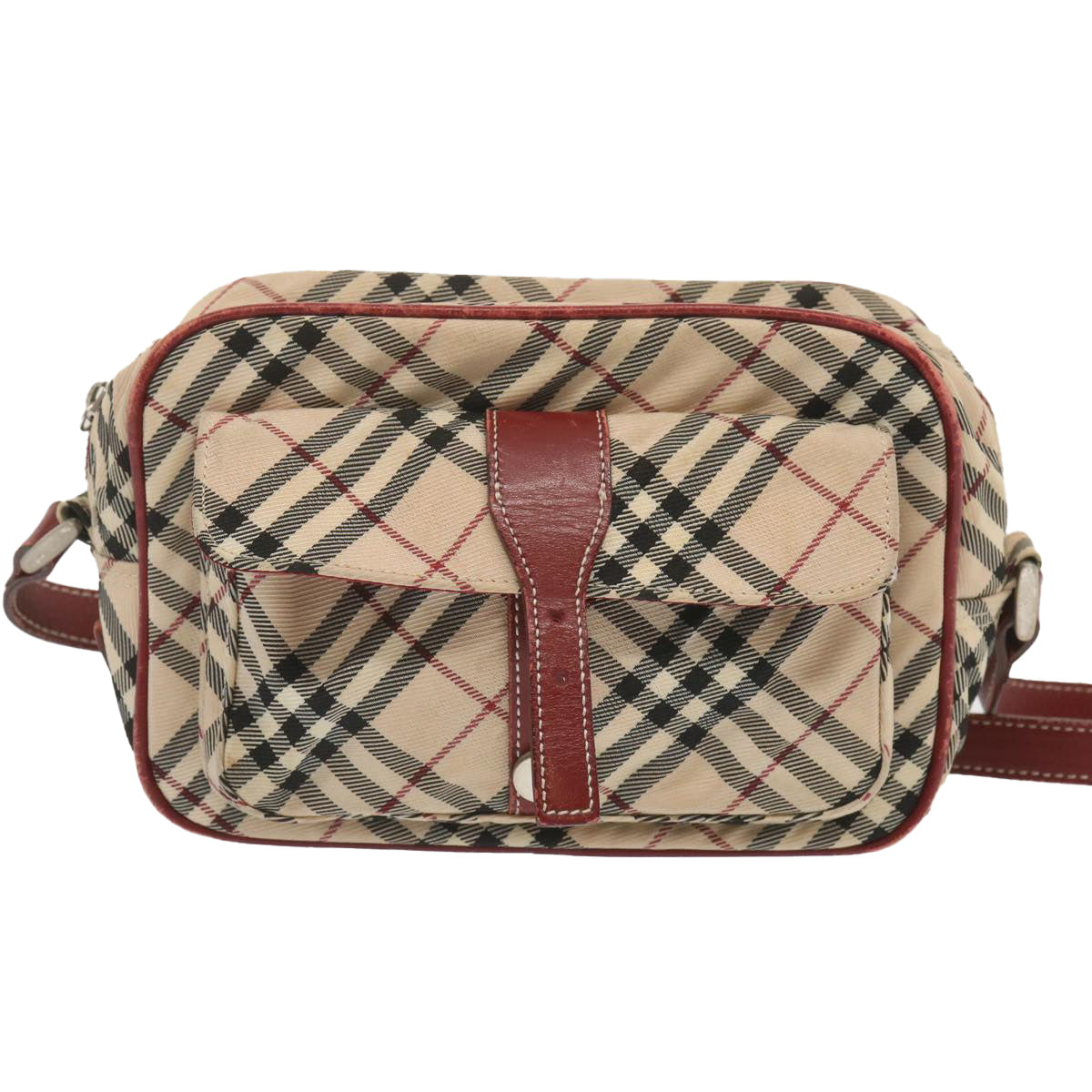 BURBERRY Nova Check Blue Label Shoulder Bag Nylon Beige Red Auth bs12778 - 0