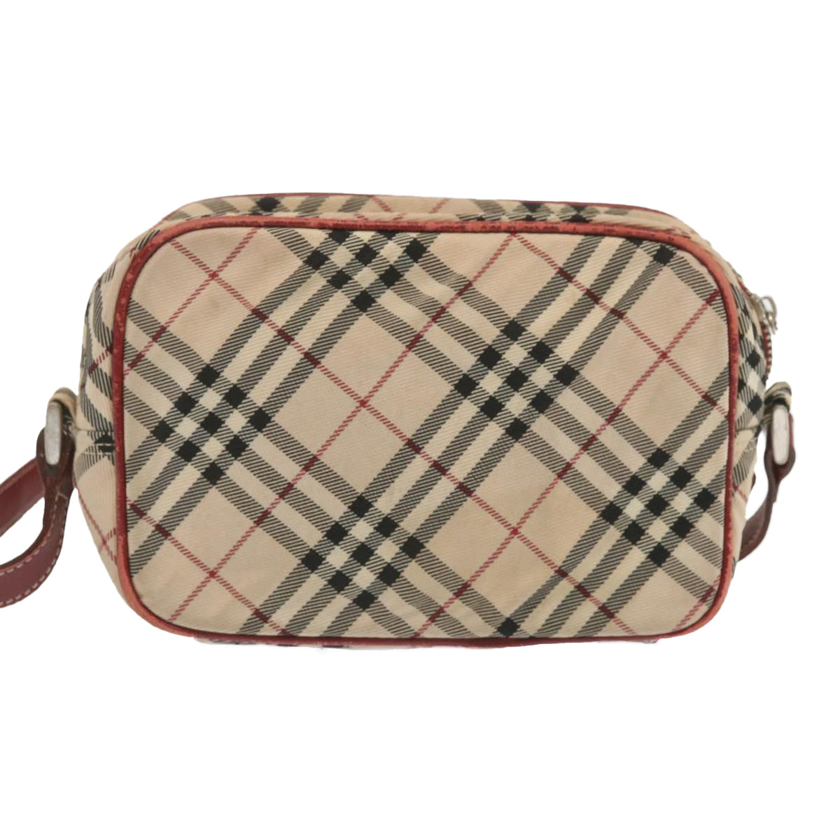 BURBERRY Nova Check Blue Label Shoulder Bag Nylon Beige Red Auth bs12778