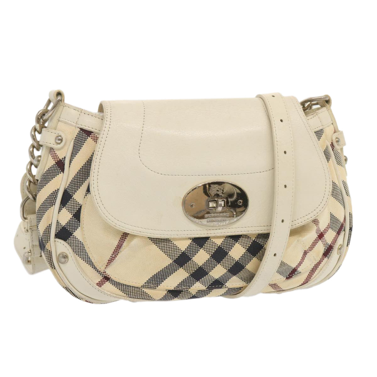 BURBERRY Nova Check Blue Label Shoulder Bag Canvas White Beige Auth bs12779