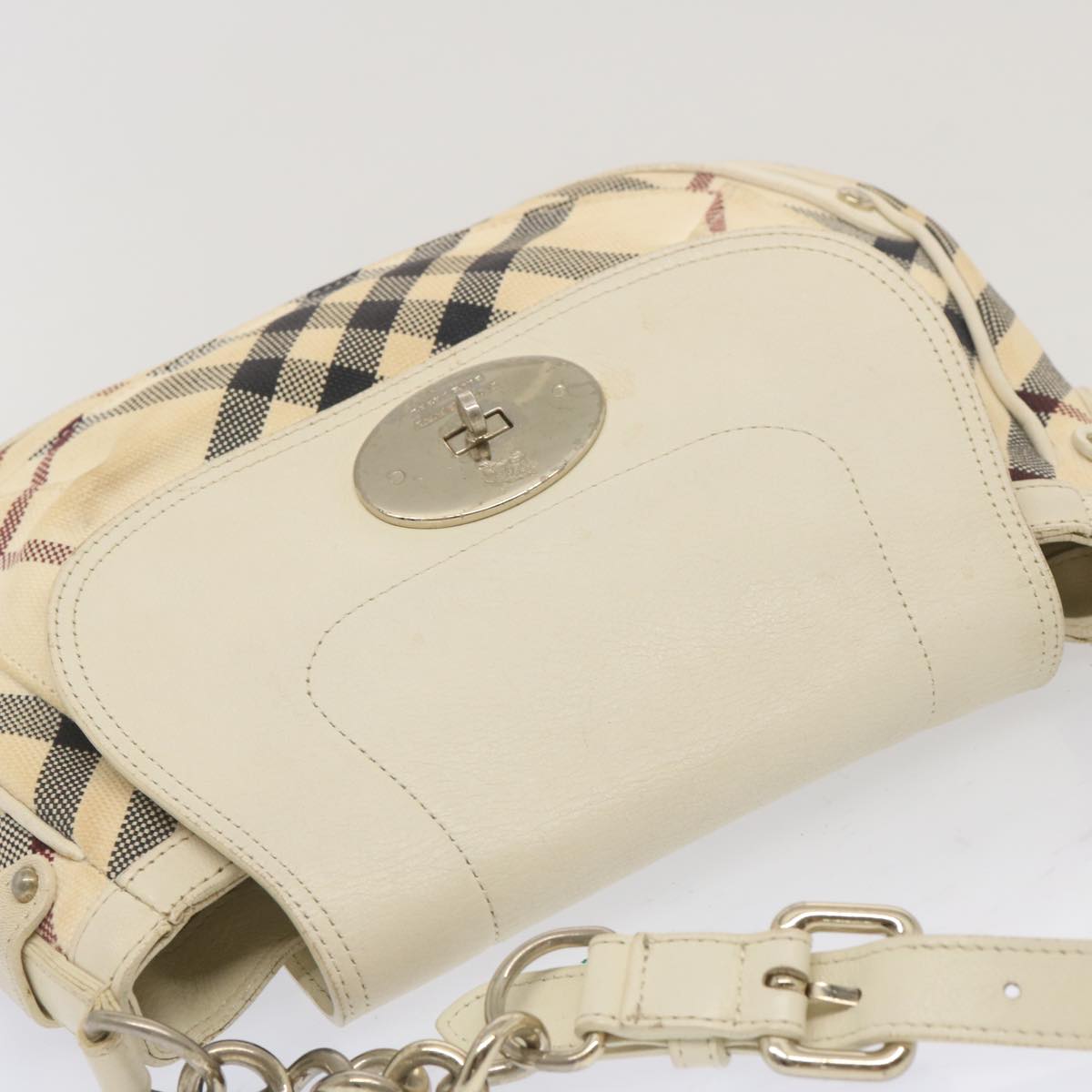 BURBERRY Nova Check Blue Label Shoulder Bag Canvas White Beige Auth bs12779