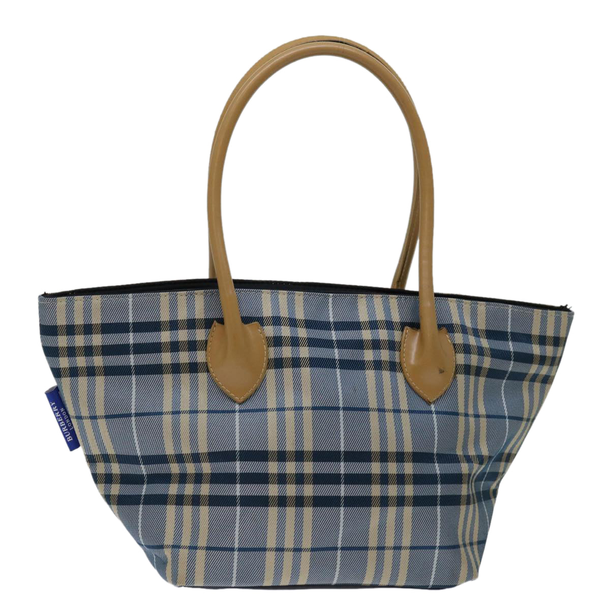 BURBERRY Nova Check Blue Label Hand Bag Canvas Light Blue Beige Auth bs12781