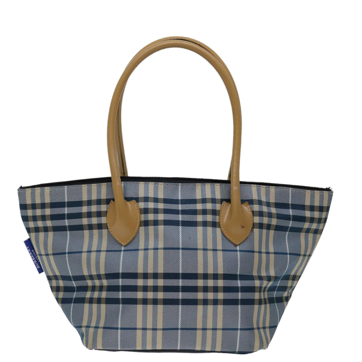 BURBERRY Nova Check Blue Label Hand Bag Canvas Light Blue Beige Auth bs12781