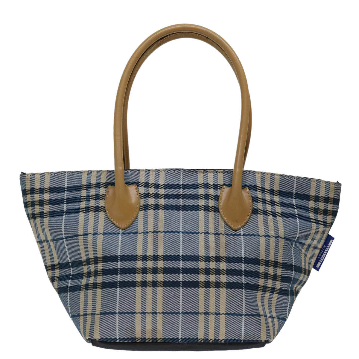 BURBERRY Nova Check Blue Label Hand Bag Canvas Light Blue Beige Auth bs12781