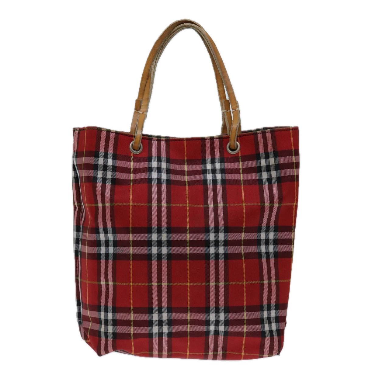 BURBERRY Nova Check Hand Bag Nylon Red Auth bs12782