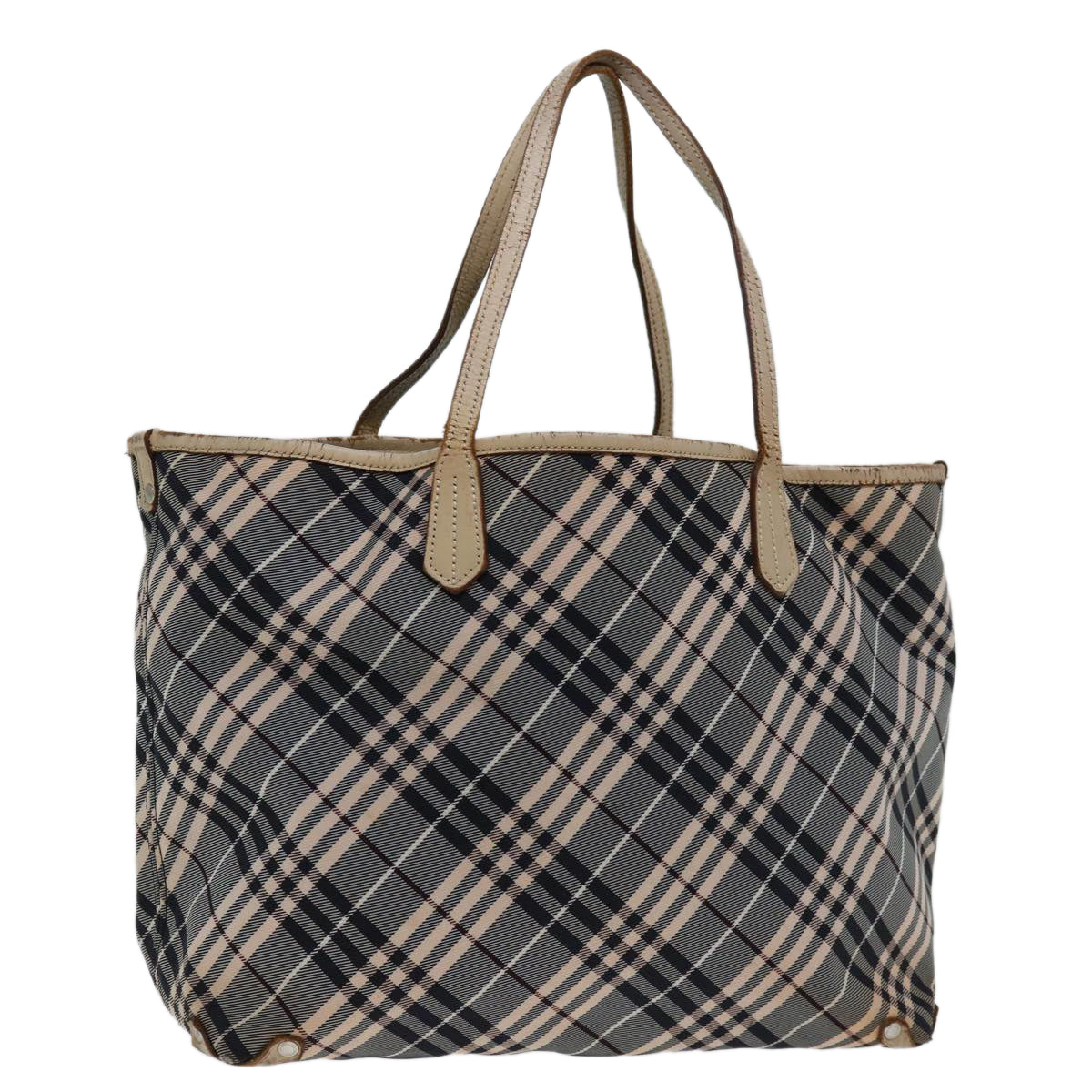 BURBERRY Nova Check Blue Label Tote Bag Canvas Gray Beige Auth bs12784