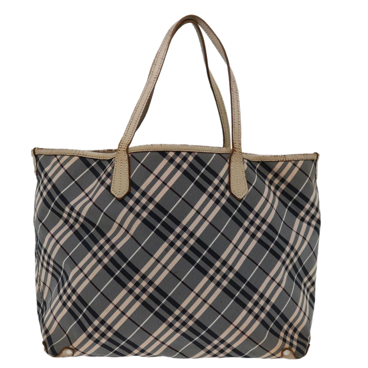 BURBERRY Nova Check Blue Label Tote Bag Canvas Gray Beige Auth bs12784 - 0