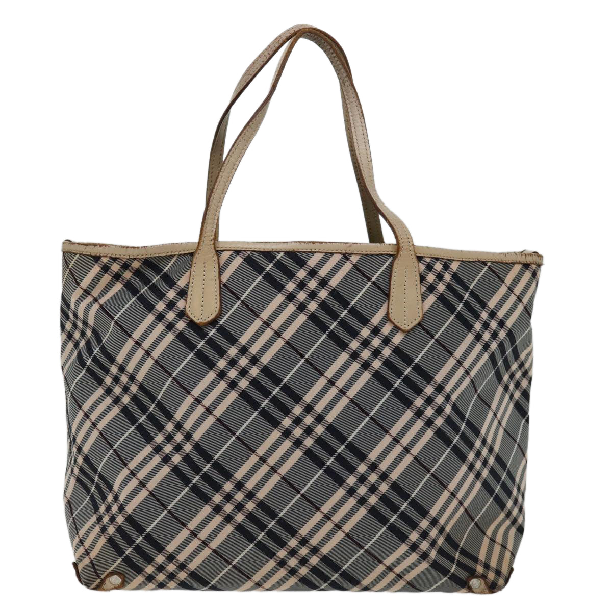 BURBERRY Nova Check Blue Label Tote Bag Canvas Gray Beige Auth bs12784