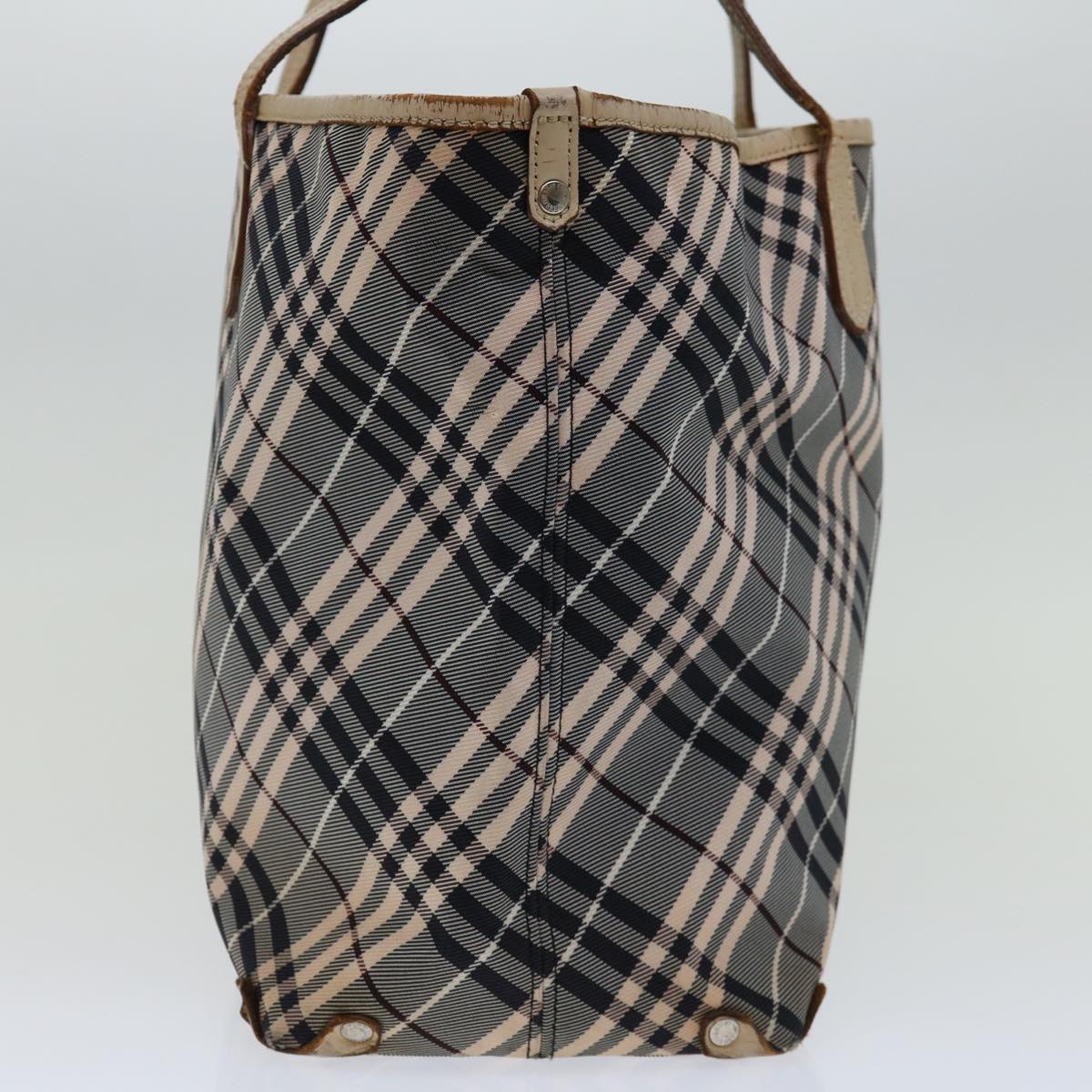 BURBERRY Nova Check Blue Label Tote Bag Canvas Gray Beige Auth bs12784