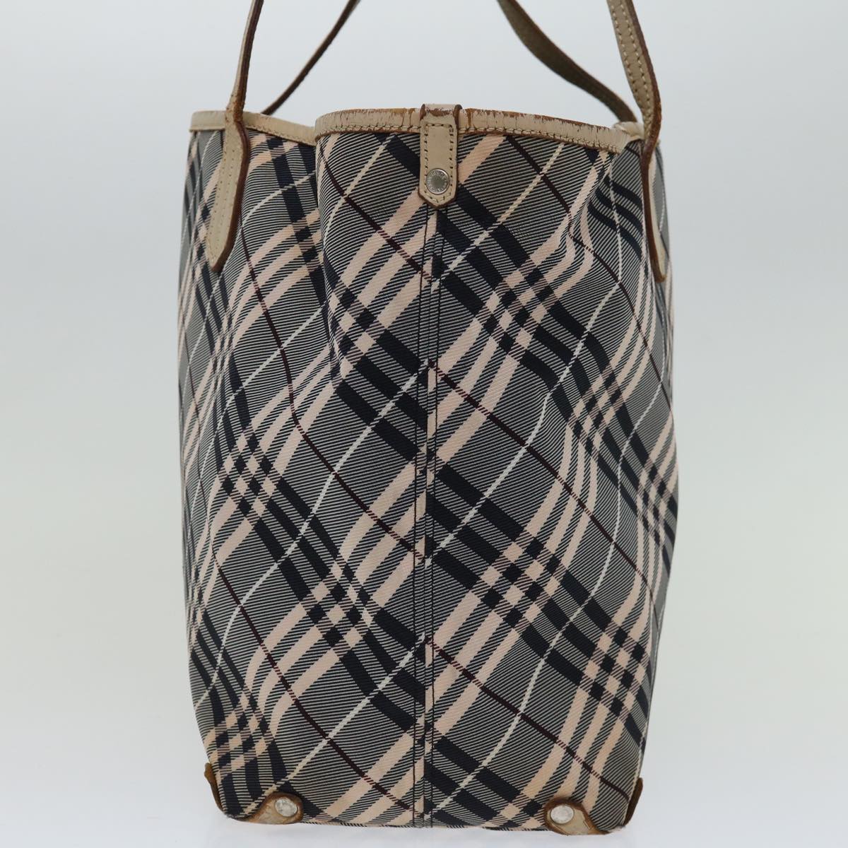 BURBERRY Nova Check Blue Label Tote Bag Canvas Gray Beige Auth bs12784