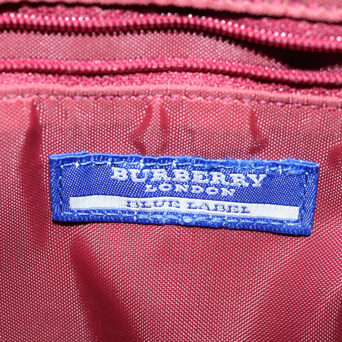 BURBERRY Nova Check Blue Label Hand Bag Nylon Red Auth bs12795