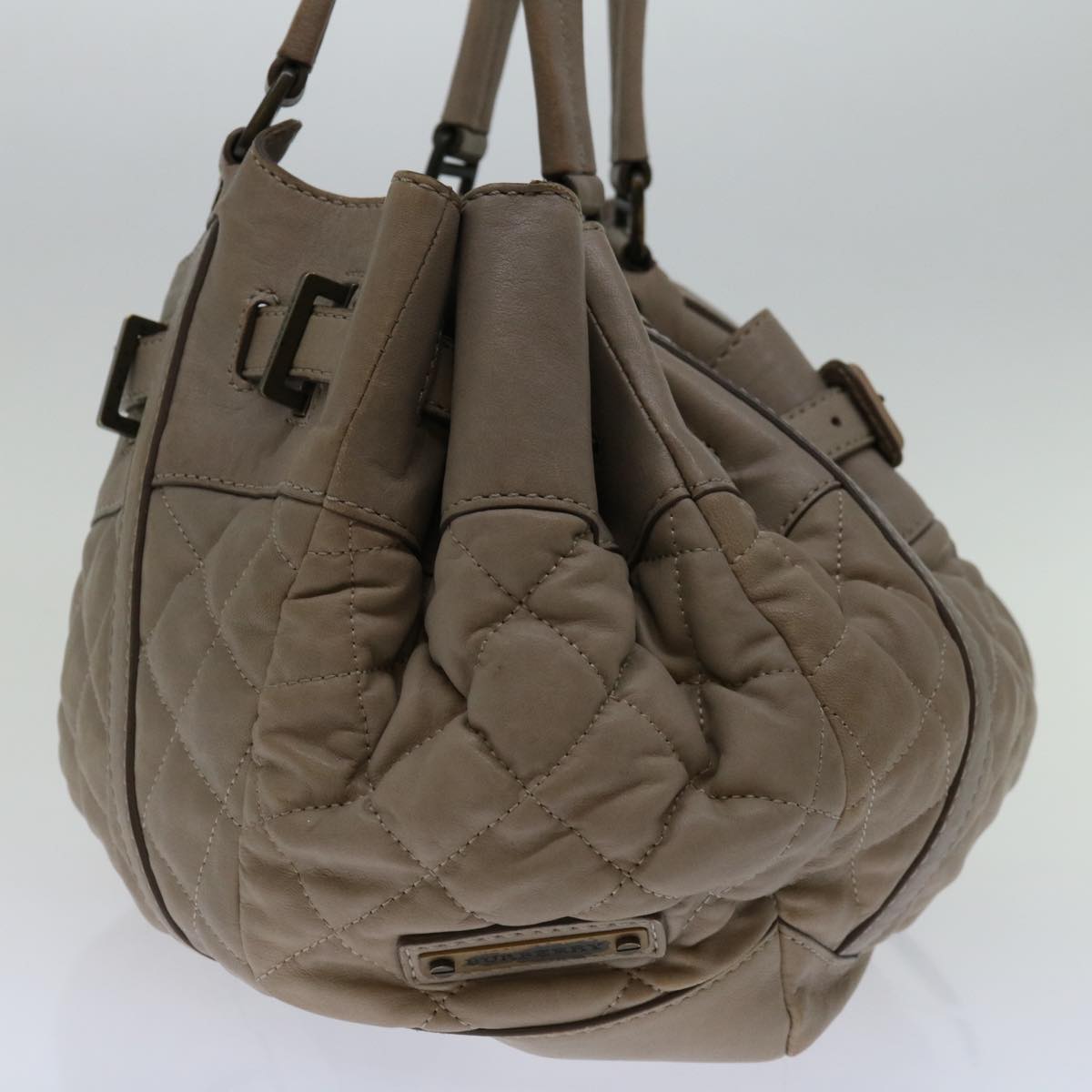 BURBERRY Hand Bag Leather Beige Auth bs12800