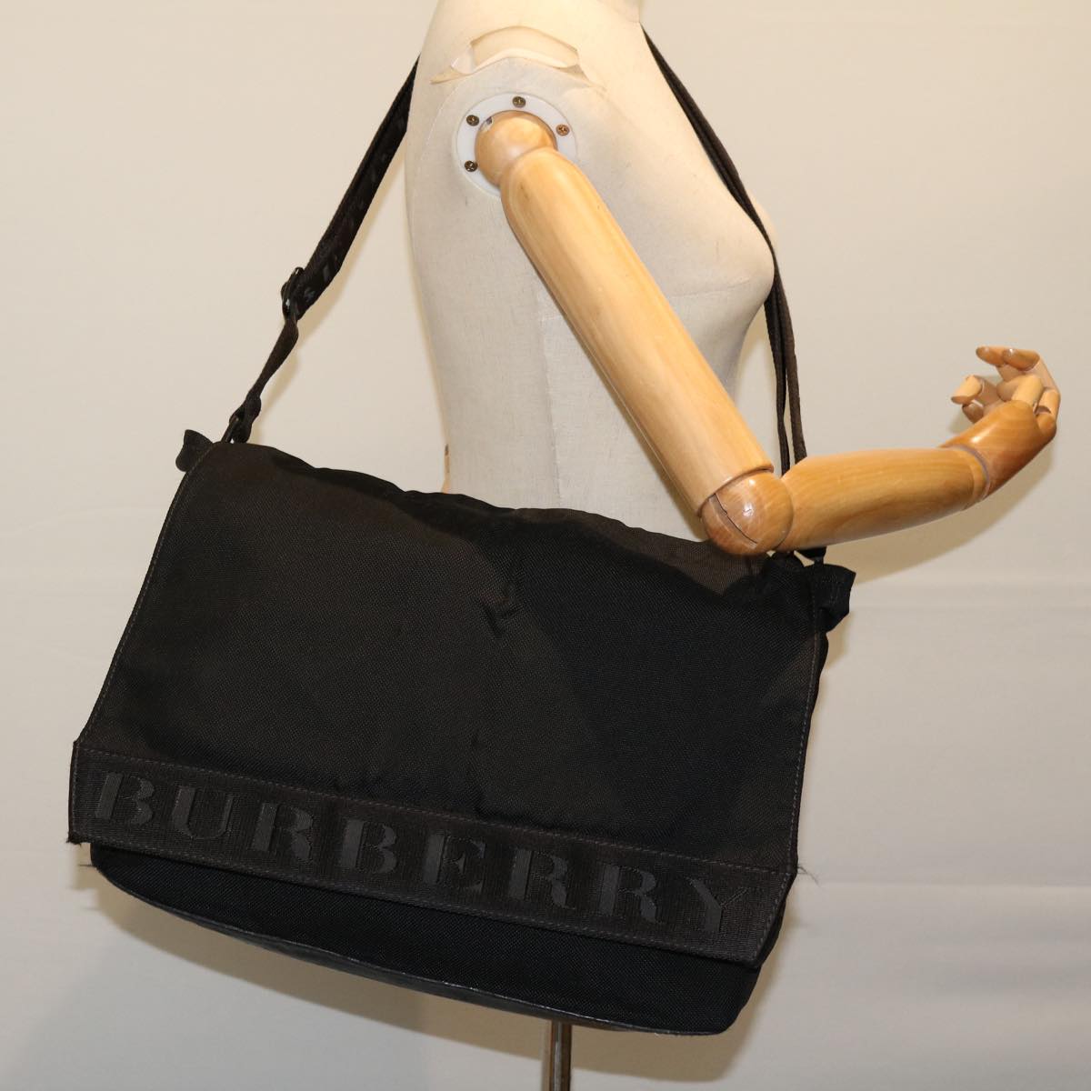 BURBERRY Shoulder Bag Canvas Black Auth bs12801