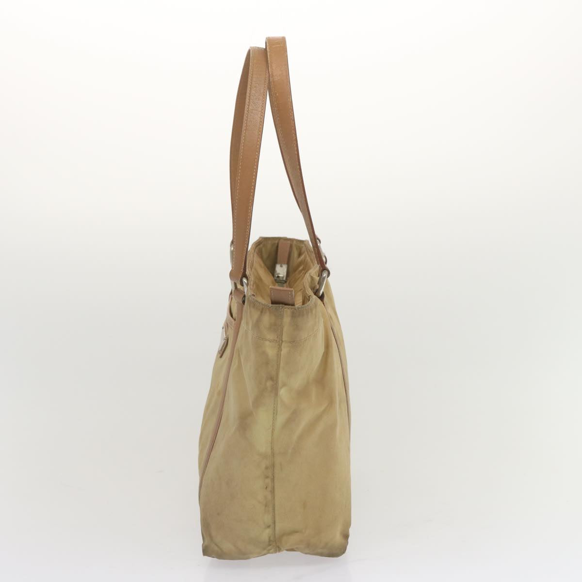 PRADA Tote Bag Nylon Beige Auth bs12803