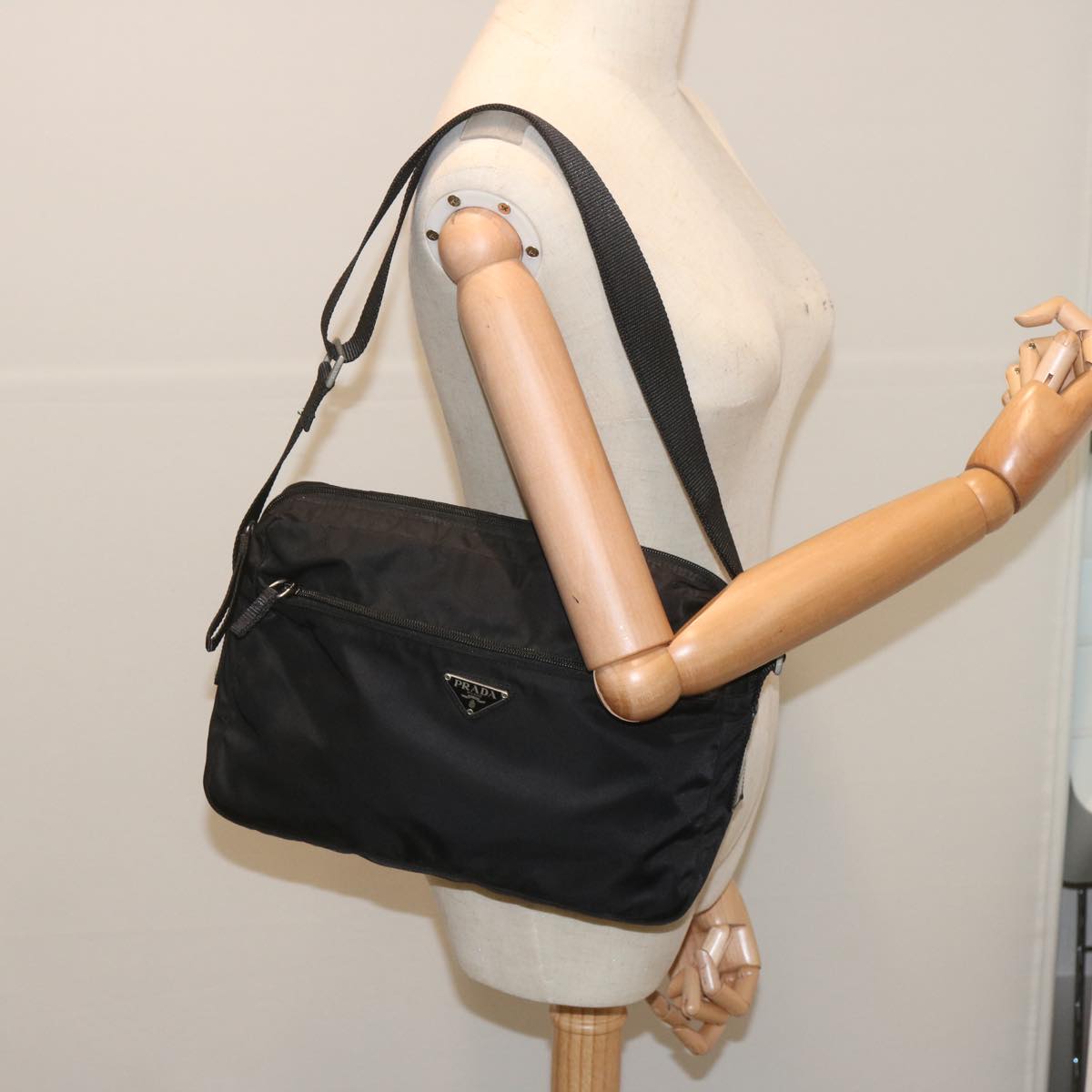 PRADA Shoulder Bag Nylon Black Auth bs12804