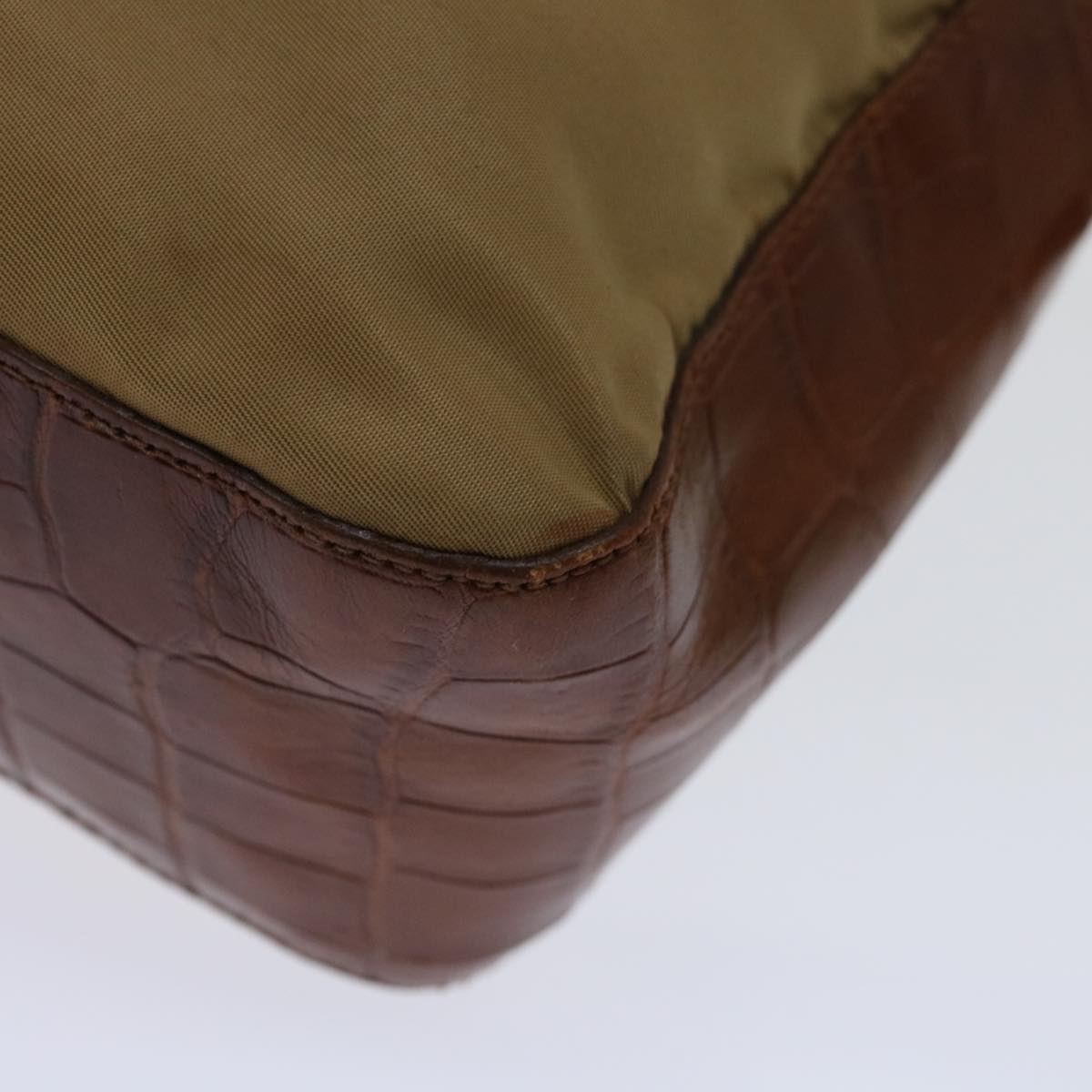 PRADA Hand Bag Nylon Leather Beige Brown Auth bs12806