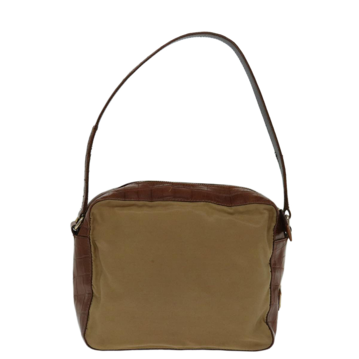 PRADA Hand Bag Nylon Leather Beige Brown Auth bs12806 - 0