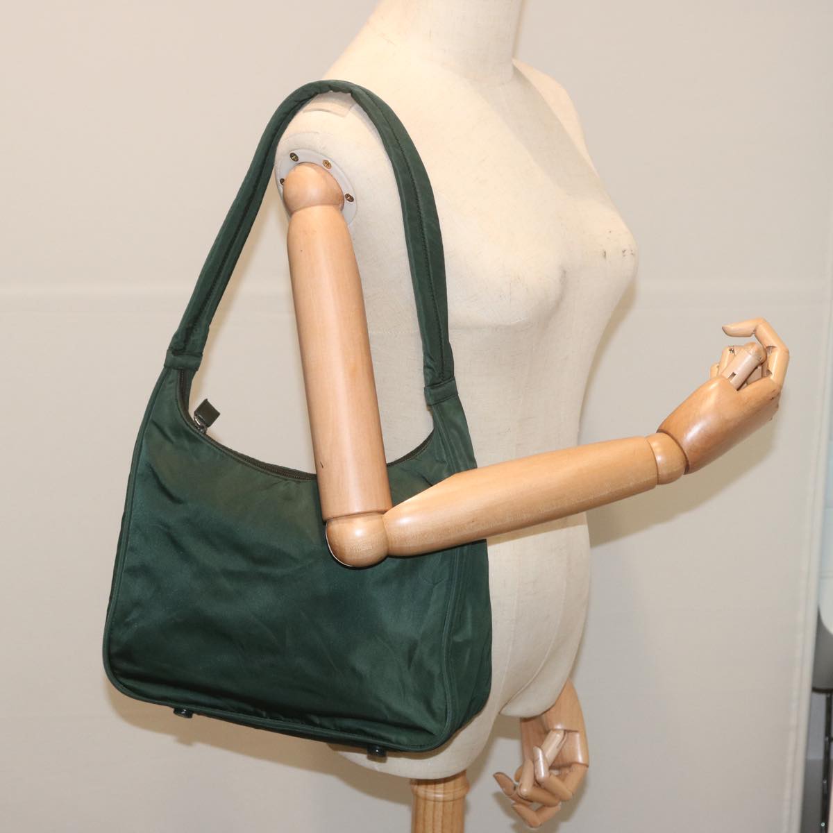 PRADA Shoulder Bag Nylon Green Auth bs12815