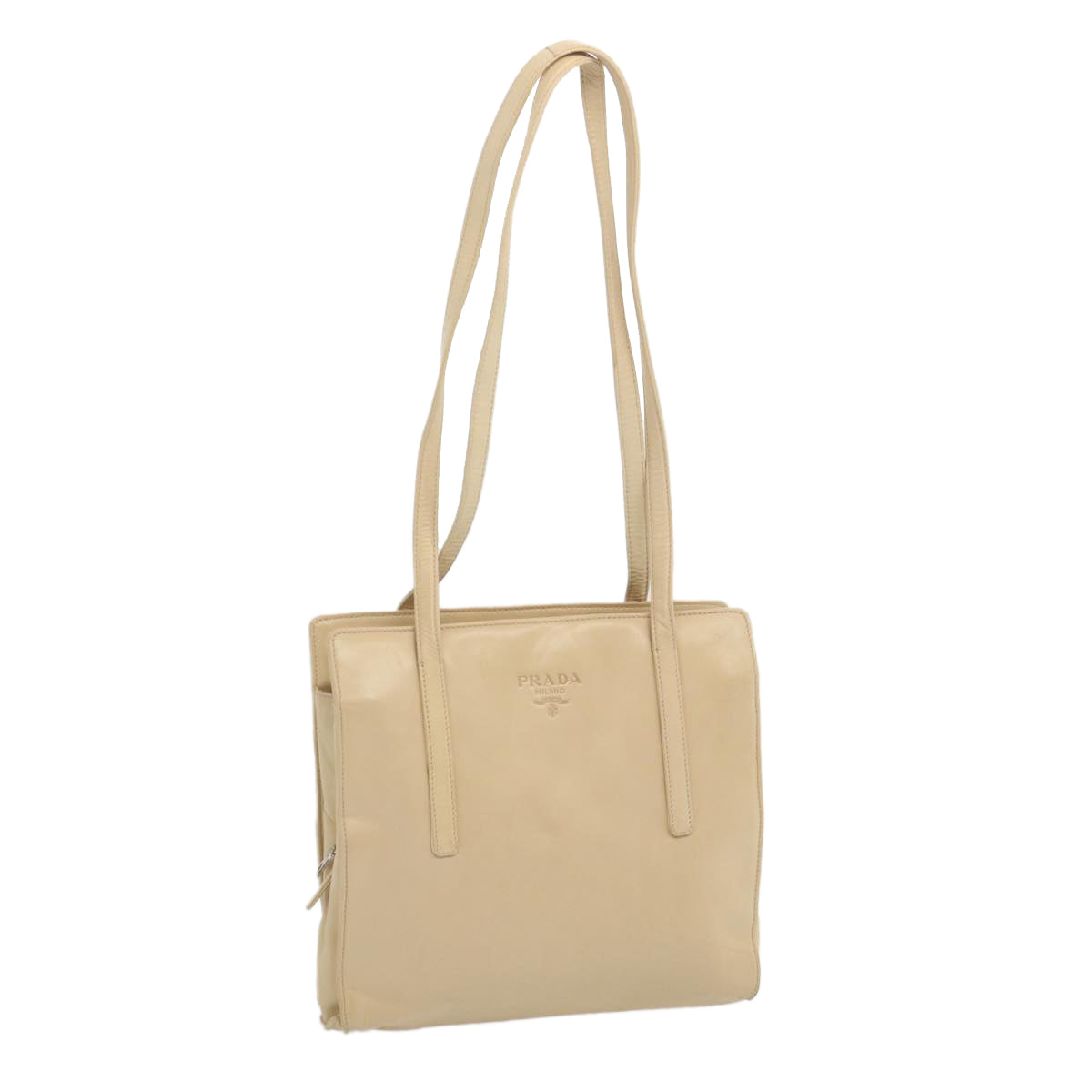 PRADA Shoulder Bag Leather Beige Auth bs12822