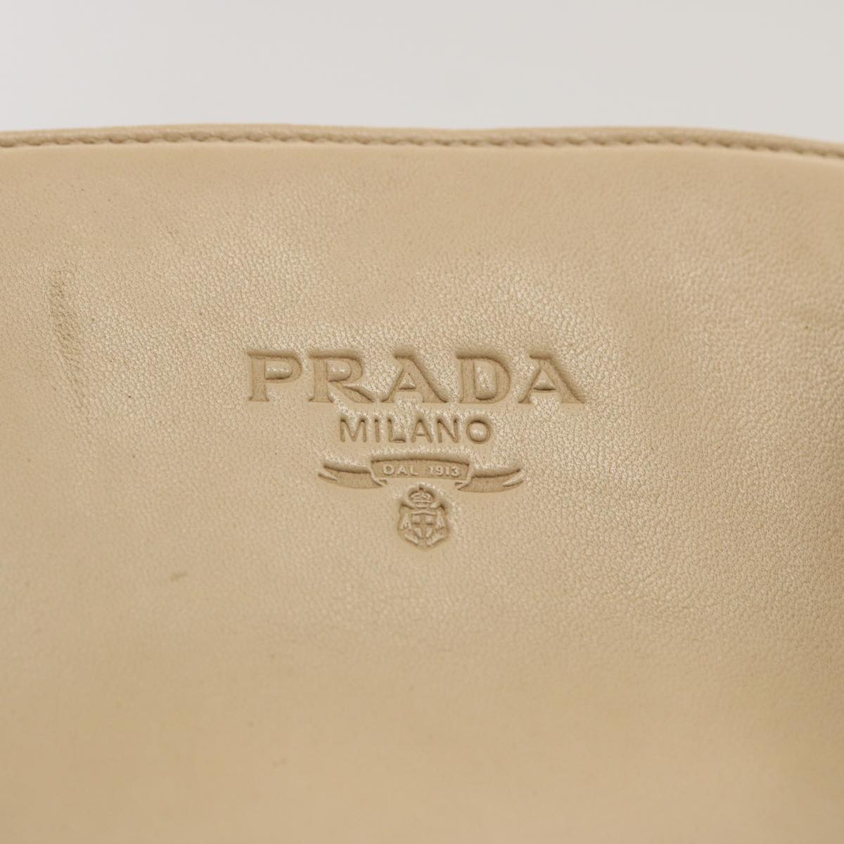 PRADA Shoulder Bag Leather Beige Auth bs12822