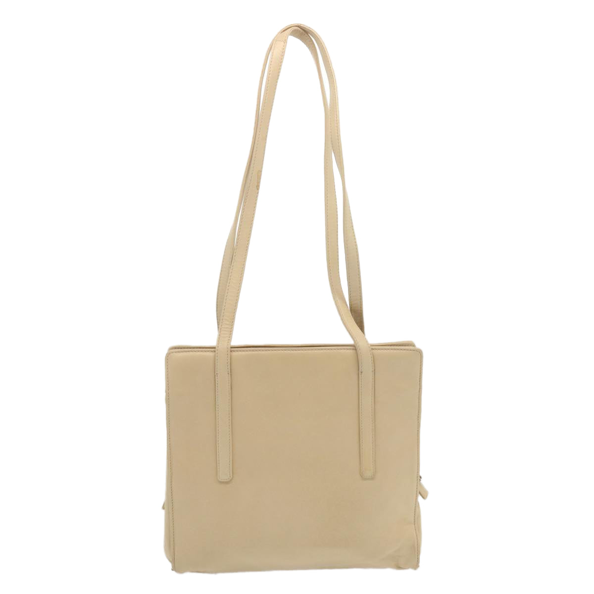 PRADA Shoulder Bag Leather Beige Auth bs12822