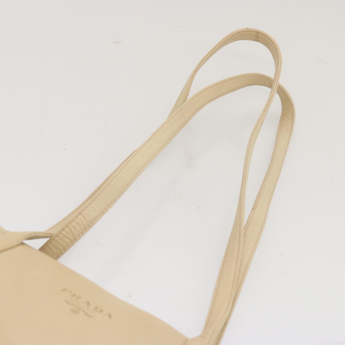 PRADA Shoulder Bag Leather Beige Auth bs12822