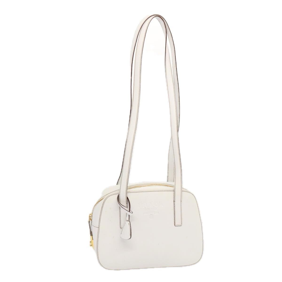 PRADA Safiano leather Shoulder Bag White Auth bs12825