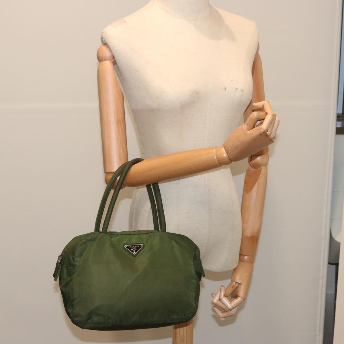 PRADA Hand Bag Nylon Green Auth bs12826