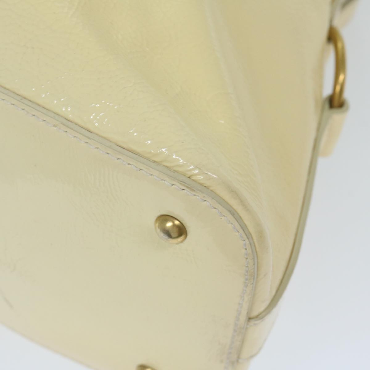 SAINT LAURENT Hand Bag Enamel Cream Auth bs12843