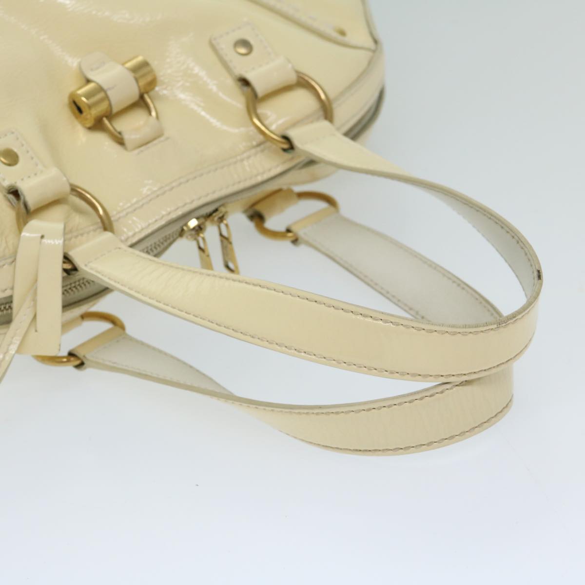 SAINT LAURENT Hand Bag Enamel Cream Auth bs12843