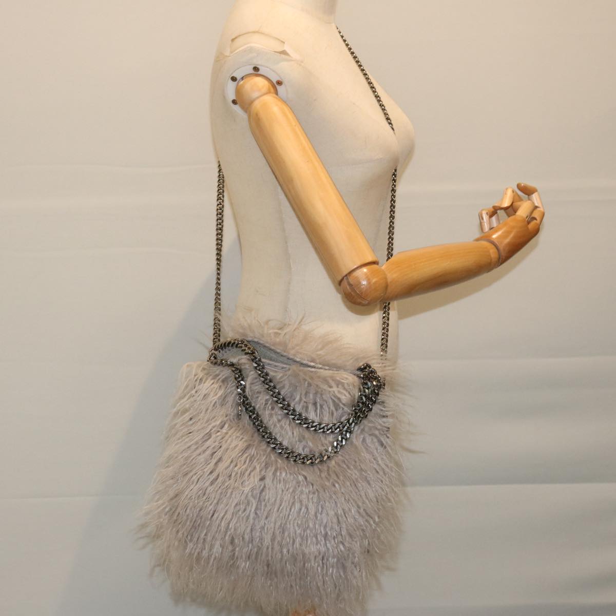 Stella MacCartney Chain Shoulder Bag Canvas White Auth bs12845