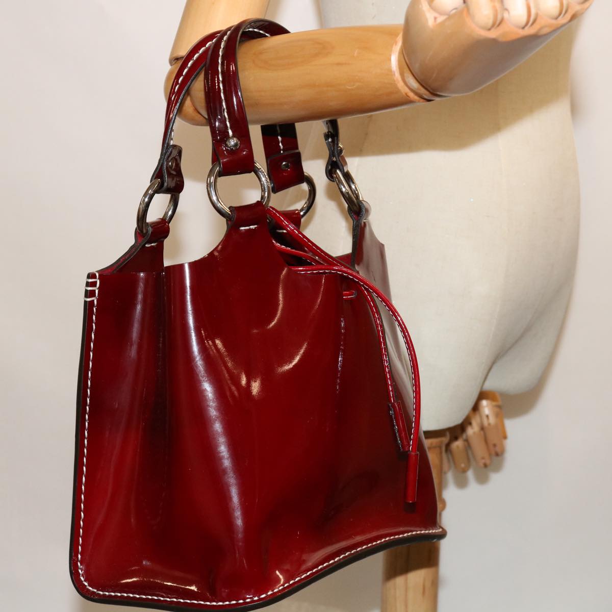 BALLY Hand Bag Enamel Red Auth bs12846