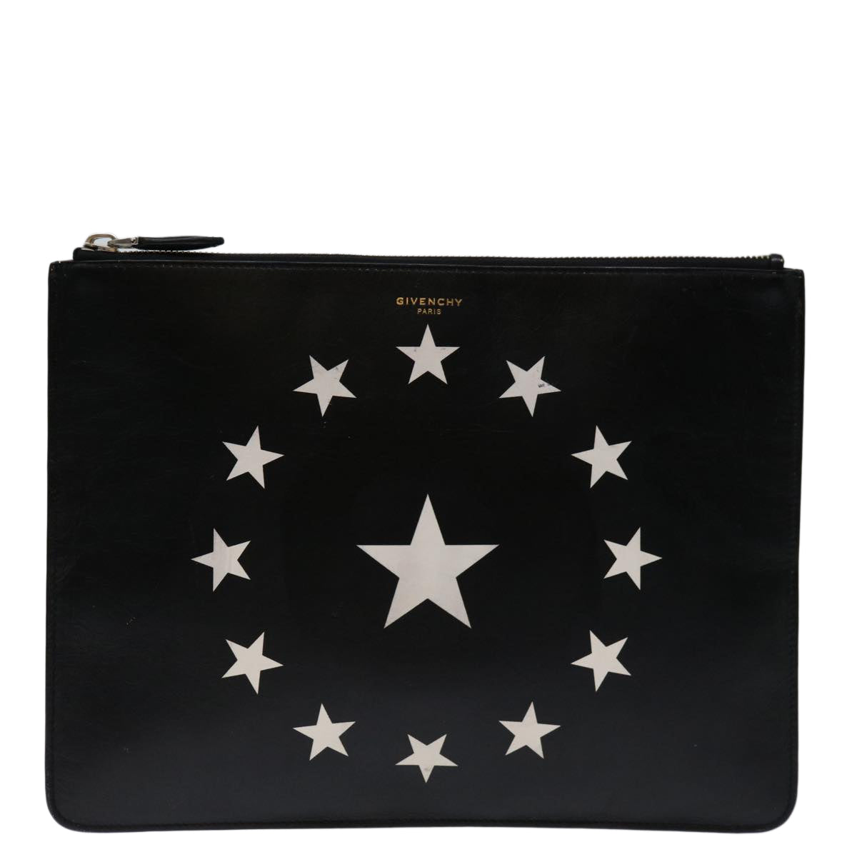 GIVENCHY Clutch Bag Leather Black Auth bs12859