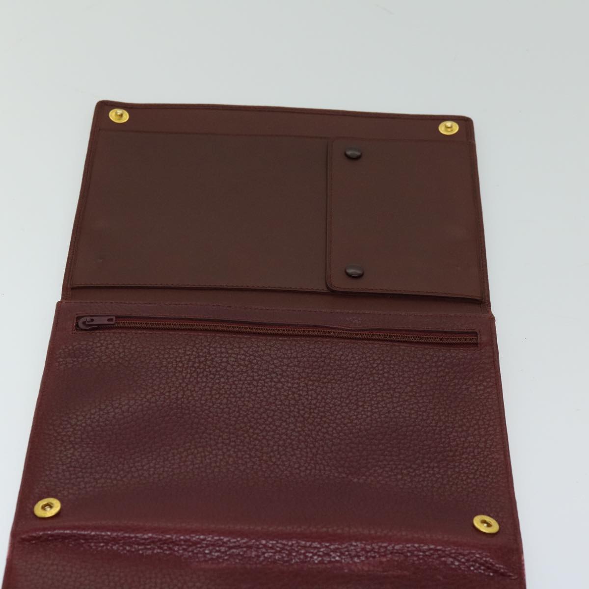CARTIER Multi Case Wallet Leather Bordeaux Wine Red Auth bs12862
