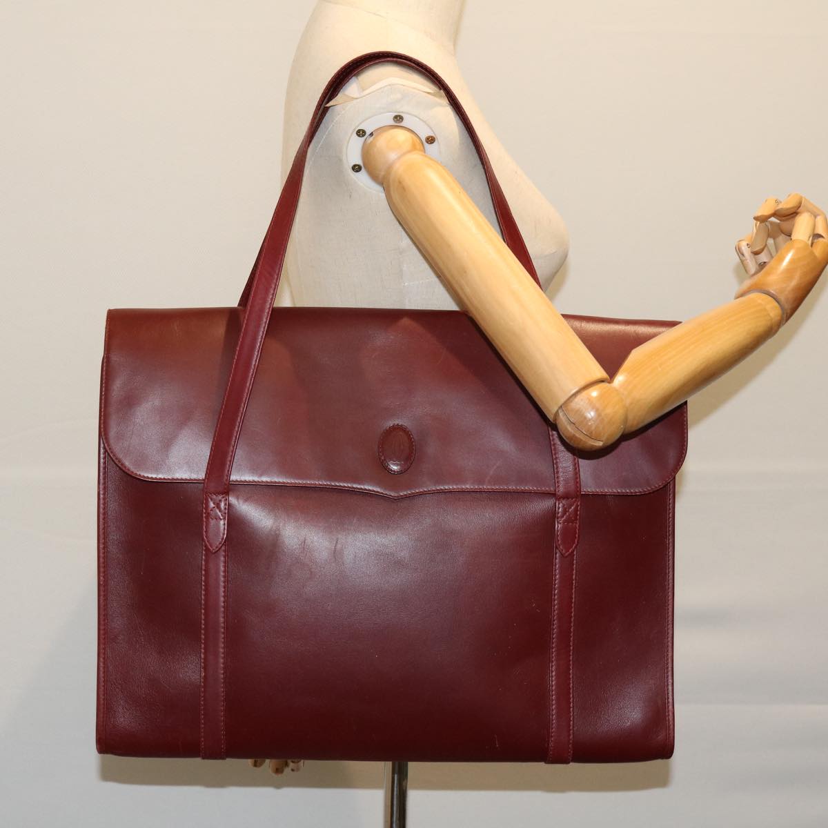 CARTIER Hand Bag Leather Bordeaux Wine Red Auth bs12863