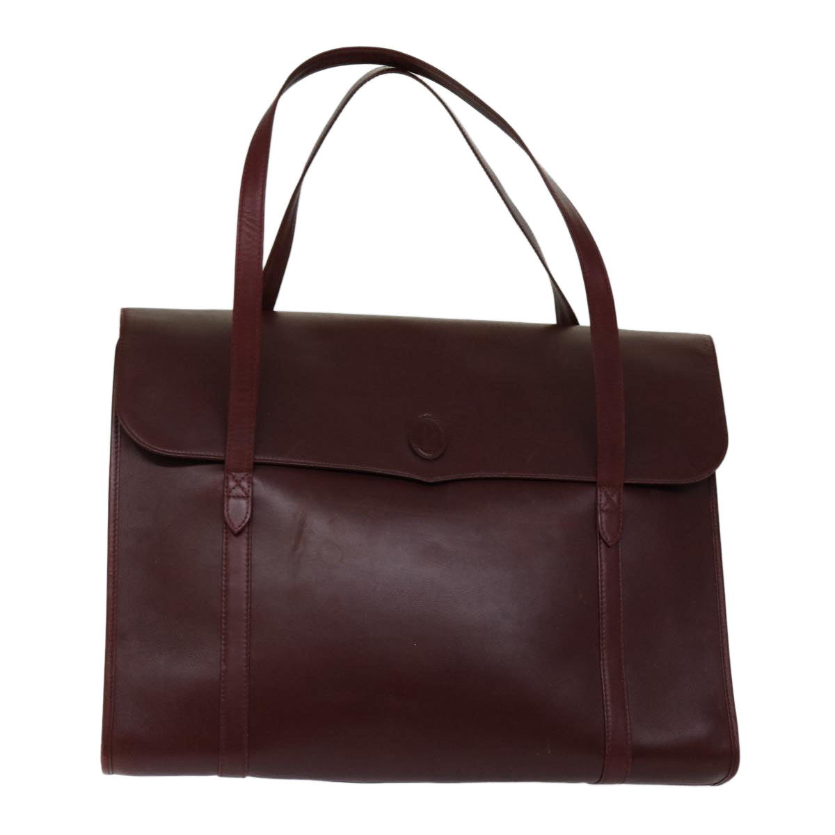CARTIER Hand Bag Leather Bordeaux Wine Red Auth bs12863 - 0