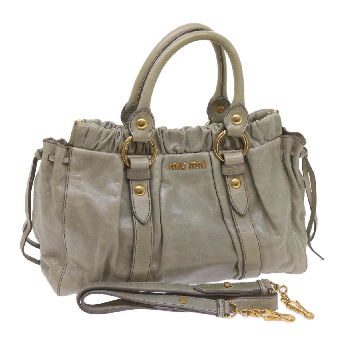 Miu Miu Hand Bag Leather 2way Gray Auth bs12870