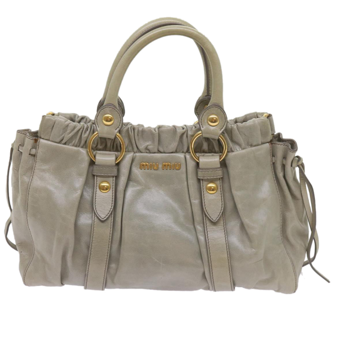 Miu Miu Hand Bag Leather 2way Gray Auth bs12870