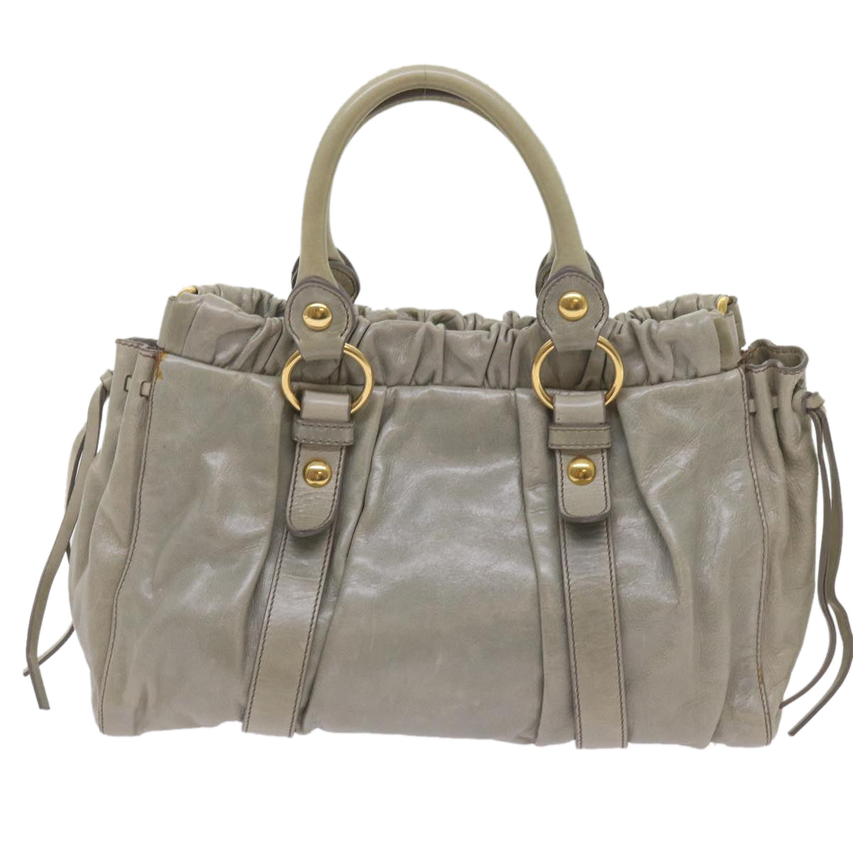 Miu Miu Hand Bag Leather 2way Gray Auth bs12870