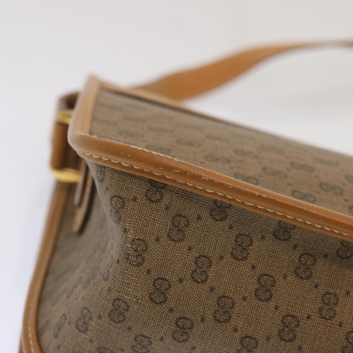 GUCCI Micro GG Supreme Shoulder Bag PVC Beige Auth bs12881